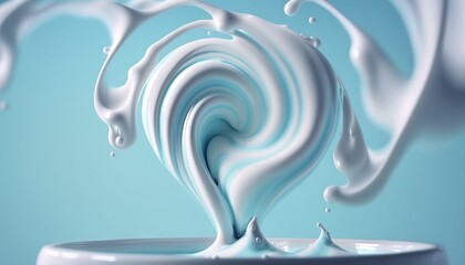 Canvas Print -  a white liquid splashing out of a white cup on a blue background with a light blue background and a blue background with a white swirl.  generative ai