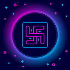 Wall Mural - Glowing neon line Hindu swastika religious symbol icon isolated on black background. Colorful outline concept. Vector