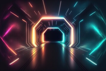 Wall Mural - Modern Futuristic Corridor Technology Background with Neon Glow