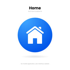 Poster - Minimal modern home, homepage, base, main page, house push button icon emblem symbol, sign. 3d blue home icon. Mobile app icons. Device UI UX mockup. Isolated vector elements.