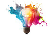 © Adin - Concept Generation of creative ideas and art brainstorming. Electric light bulb symbol with splashes of colored paint. Generation AI