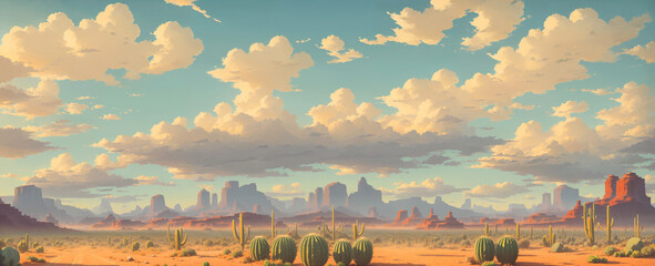 Wild west prairies, western vintage mountains. Concept painting of a beautiful western background. AI. 4k, 8k, panorama.