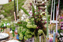 Bouquet Of Flowers On Wedding Table