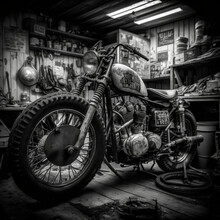 Motorcycle In Workshop Generated By AI