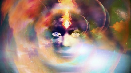Wall Mural - mystic woman's face in the cloudy sky