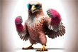 Funny eagle wearing pink sunglasses. Generative AI.