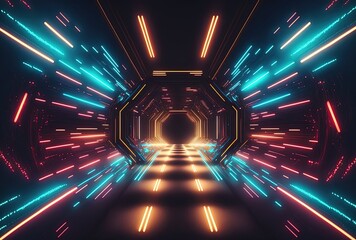 Wall Mural - Futuristic Tunnel Tech Background with Neon Acceleration Glow