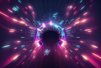 Wall Mural - Futuristic Tunnel Technology Background with Neon Acceleration Light