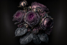 Vintage Classic Deep Violet Rose Bouquet On Dark Background.Generative AI.