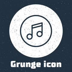 Poster - Grunge line Music note, tone icon isolated on grey background. Monochrome vintage drawing. Vector