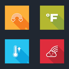 Sticker - Set Rainbow with heart, Fahrenheit, Meteorology thermometer and cloud icon. Vector