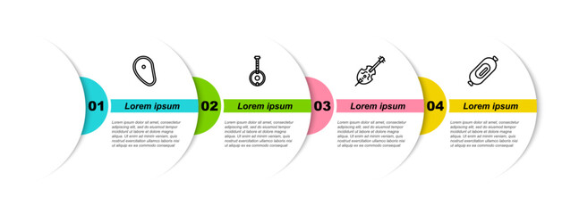 Canvas Print - Set line Steak meat, Banjo, Violin and Salami sausage. Business infographic template. Vector