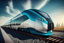 High-speed Train Powered By Hydrogen Fuel Cells In A Futuristic City, Generative Ai
