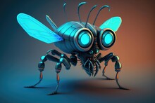 3D Mosquito Spy Robot Glow In The Dark Background. Generative AI