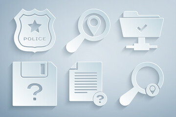 Poster - set unknown document, ftp operation successful, , search location, and police badge icon. vector