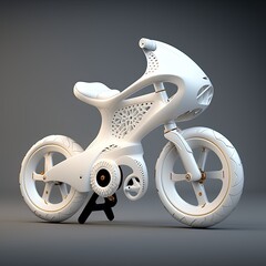 Wall Mural - Design parametric white child bike for the future. Generative AI.