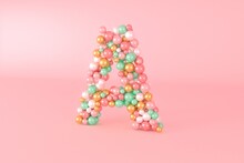 Letter A Made Of Glass Balls, Pastel Pearls, Crystal Jewels And Gold.