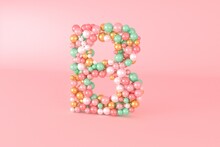 Letter B Made Of Glass Balls, Pastel Pearls, Crystal Jewels And Gold.