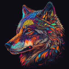 Naklejka na meble Beautiful Wolf Illustration, Rainbow Colorful. Generative AI