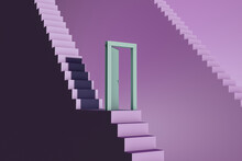 Stairs up with open door to success