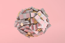 Ball Of Pink Bills And Coins
