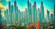
Megalopolis mega city future Thailand  with huge colorful skyline of skyscrapers, bright sunny, ai generated
