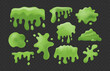© vectorplus - Slime green. Purulent blots slimy, goo splashes and mucus smudges. Bright toxic shiny liquid, spot of poison dribble silhouette. Realistic halloween isolated elements vector 3d set