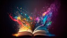 Magic Knowledge Book With Paint Splash.  Open Book Colorful