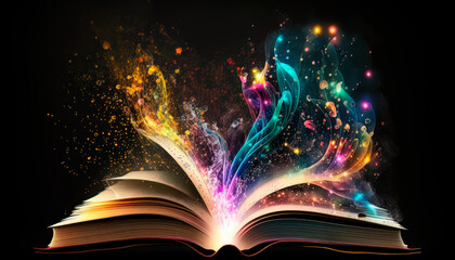 Wall Mural - magic knowledge book with music.  Open book colorful