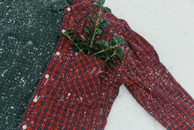 A Green Branch In A Checkered Pocket.