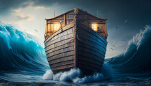 Noah's Ark Vessel In The Genesis Flood. Generative AI