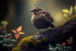 blurry image of a jungle babbler sitting on a tree branch Generative AI