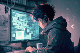 Fototapeta  - anime character is coding