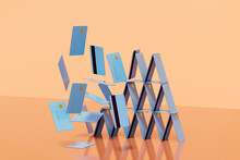 Blue Credit / Debit House Of Cards / Pyramid. Debt / Payment Concept