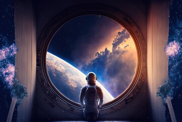 Wall Mural - astonishing astronaut's perspective of the cosmos Generative AI