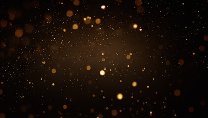 Wall Mural - festive abstract christmas texture, golden bokeh particles and highlights on dark background
