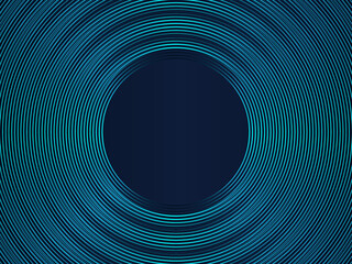 Aufkleber - Vector circle lines pattern frame in blue green colors isolated on dark blue background with space for your text. Technology, music, science, sound, AI, concept.
