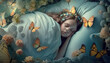 © Viks_jin - Sweet dreams. The girl sees a magical dream with butterflies. The concept of relaxation.  fantasy background. digital ai art