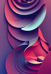 Wall Mural - Colorful magenta wavy shapes abstract background. Decorative vertical illustration with metalic texture. Shiny material colorful magenta wavy shapes pattern.
