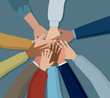 © Tof - Photographie - Illustration vectorielle représentant plusieurs mains jointes en signe d'unité, de fraternité et de solidarité. Concept de diversité et d'union des peuples.