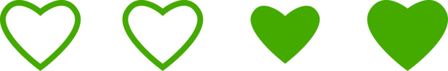 Poster - Basic Green Heart Love Health Symbol Sign Icon Set. Vector Image.