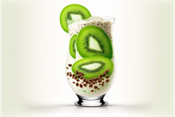 Sticker - The Perfect Pick-Me-Up: Smoothie Kiwi in a Glass on a White Background - Generative AI