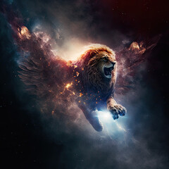 A Griffin in space. Generative AI.