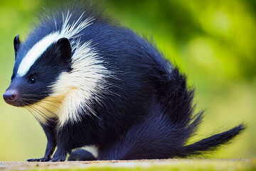 Wall Mural - smelly skunk on green nature background, generative AI