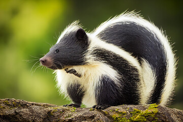 Wall Mural - smelly skunk on green nature background, generative AI