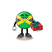 Jamaica Flag Mascot Illustration Giving A Gift