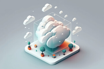 Isometric image of cloud computer technology made with Generative AI