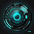 © digiart - Data center interface futuristic concept. Circular hud element of big data. Cyber system security for technology business graphic resouces. Generative AI image .