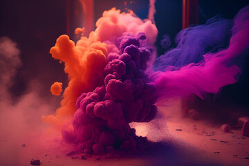 Wall Mural - Pink purple and orange smoke bombs colorful, image ai midjourney generated