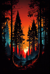 Poster - Sunset illustration, Ai generated